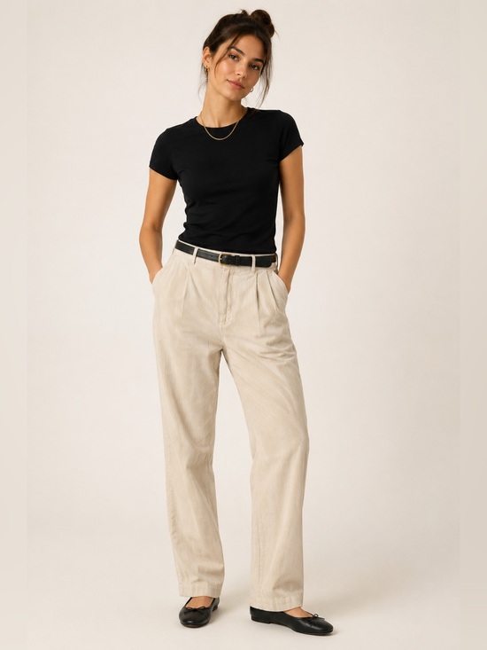 American Eagle Outfitters Pants - American Eagle AE77 Premium Cream Pleated Corduroy Pants Size 6